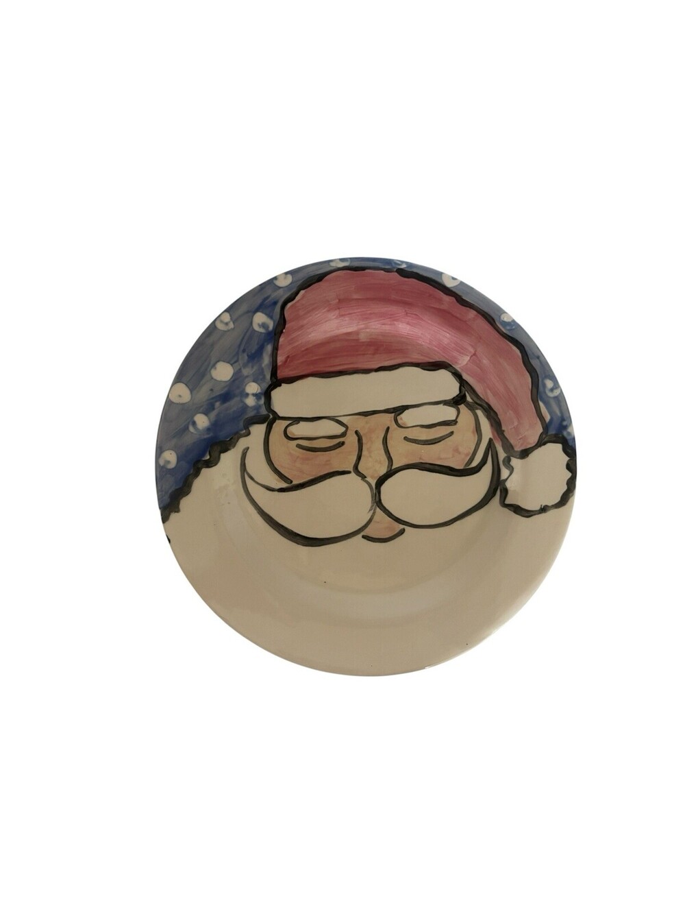 Vintage Hand Painted Santa Christmas Cookie Plate Ceramic Signed Adorable!!!